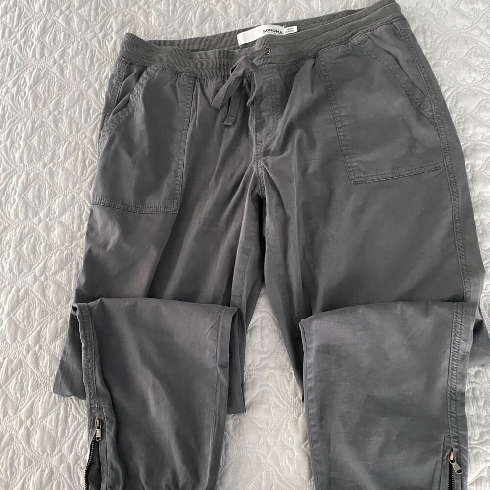 Sonoma Drawstring Waist Elastic cuff with zipper pants Sz L